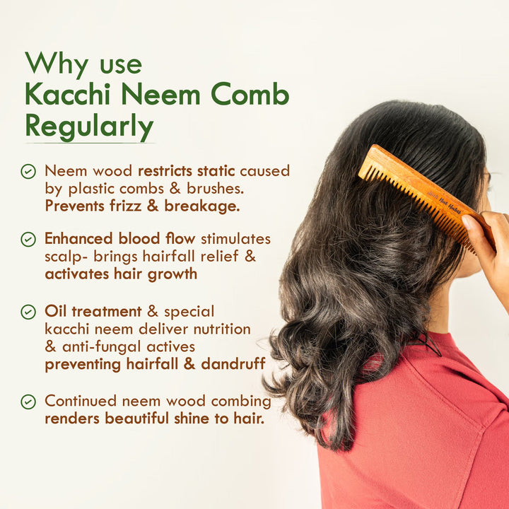 Nat Habit - Oil Treated Kacchi Neem Dual Tooth & Wide Tooth Comb Combo