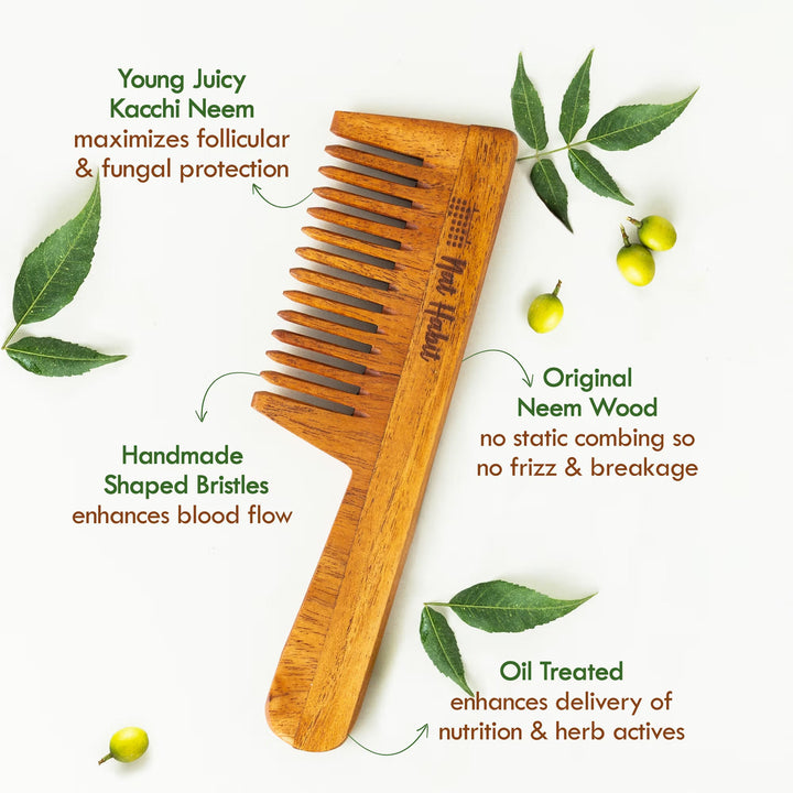Nat Habit - Oil Treated Kacchi Neem Dual Tooth & Wide Tooth Comb Combo
