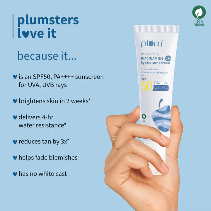 Plum - 2% Niacinamide & Rice Water SPF 50 PA+++ Hybrid Sunscreen 50g