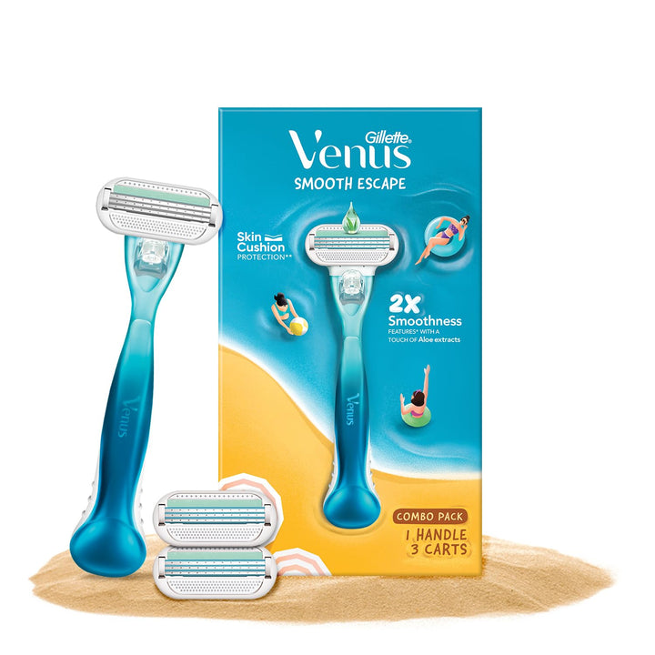 Gillette - Venus Smooth Escape Combo Pack of 1 Handle and 3 Carts
