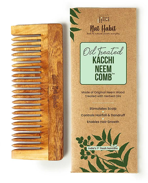 Nat Habit - Oil Treated Kacchi Neem Wide Tooth Shampoo Comb Large