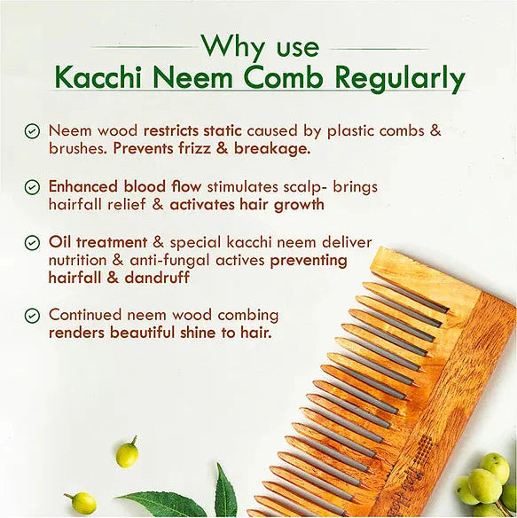 Nat Habit - Oil Treated Kacchi Neem Wide Tooth Shampoo Comb Large