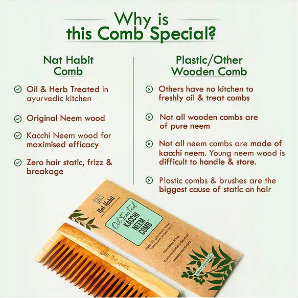 Nat Habit - Oil Treated Kacchi Neem Wide Tooth Shampoo Comb Large