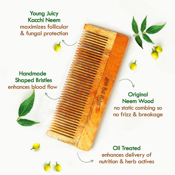 Nat Habit - Oil Treated Kacchi Neem Styling Large & Shampoo Large Comb Combo