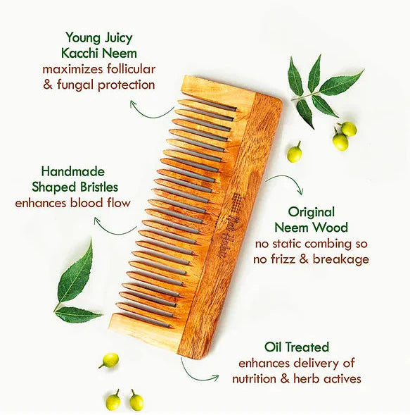 Nat Habit - Oil Treated Kacchi Neem Styling Large & Shampoo Large Comb Combo