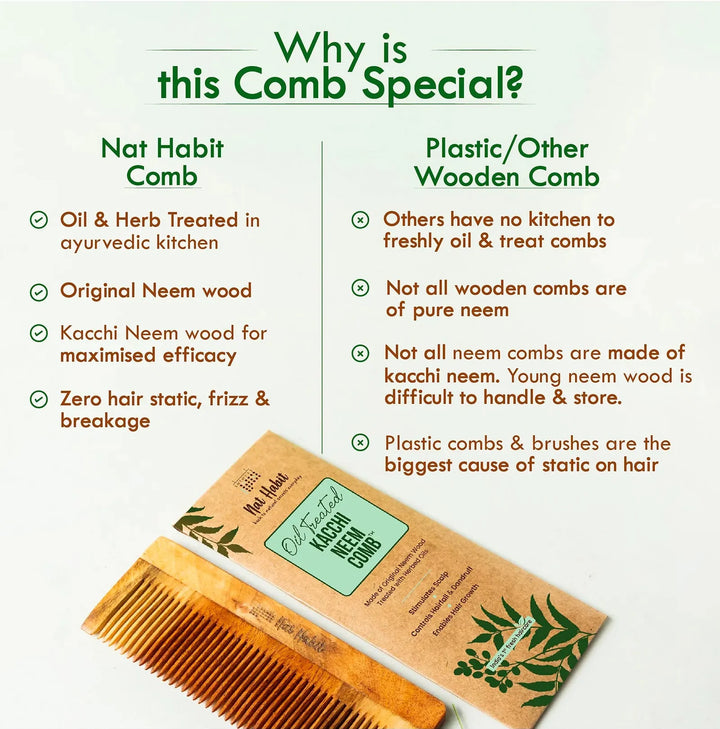 Nat Habit - Oil Treated Kacchi Neem Styling Large & Shampoo Large Comb Combo