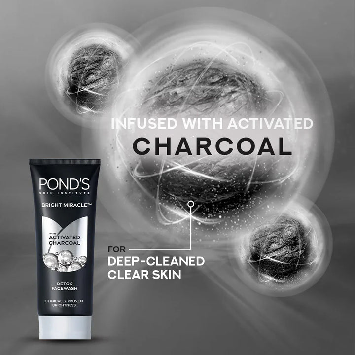 Pond's Bright Miracle Detox Facewash with 10X Power of Charcoal |Detoxifies Skin | 150 gm