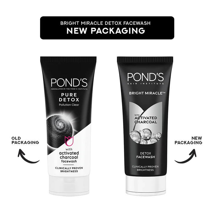 Pond's Bright Miracle Detox Facewash with 10X Power of Charcoal |Detoxifies Skin | 150 gm