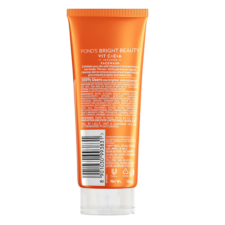 Pond's Bright Beauty Vitamin C+E+A Gel Face Wash for Brighter & Clearer Skin 100ml