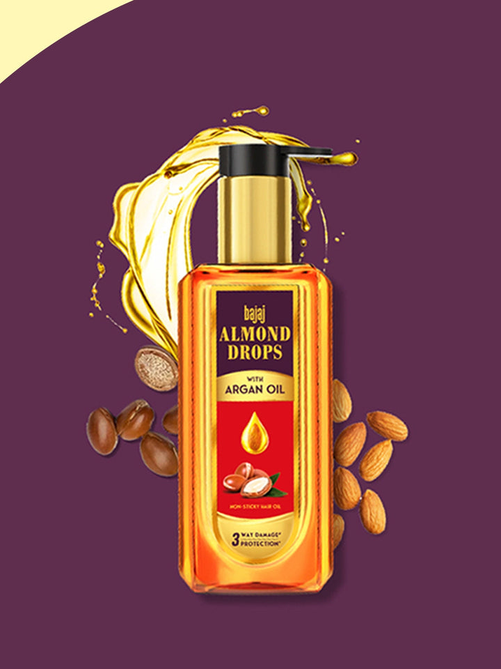 Bajaj - Almond Drops Non Sticky Hair Oil with Almond & Argan Oil 3 Way Damage Protection 100ml