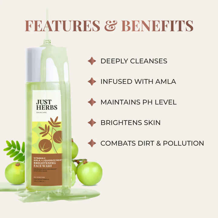 Just Herbs - Brightening Face Wash - Vitamin C Amla & Liquorice Root: 100ml