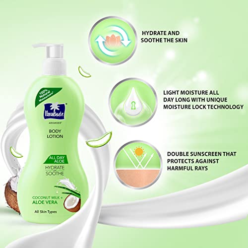 Parachute Advansed All Day Aloe Body Lotion For Women & Men - 100% Natural, 72h Moisturisation 400ml