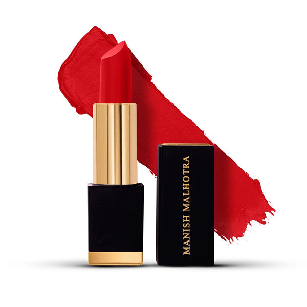 MyGlamm - Manish Malhotra Hi-Shine Lipstick - Radiant Red (Bright Red Shade) | Long Lasting, Creamy, UVB Protected with Satin, Shine, Matte Finish 4g