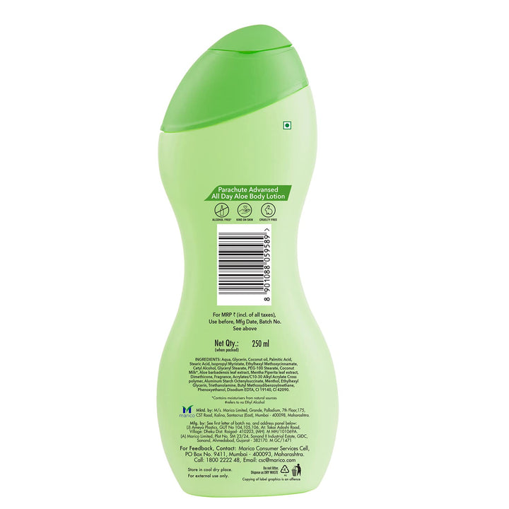 Parachute Advansed All Day Aloe Body Lotion For Women & Men - 100% Natural, 72h Moisturisation 250ml