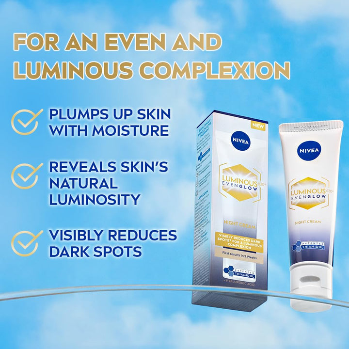 Nivea Luminous Even Glow Night Cream with Hyaluronic Acid - 40ml