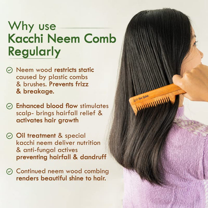 Nat Habit - Oil Treated Kacchi Neem Wide Tooth Gentle Detangling Comb