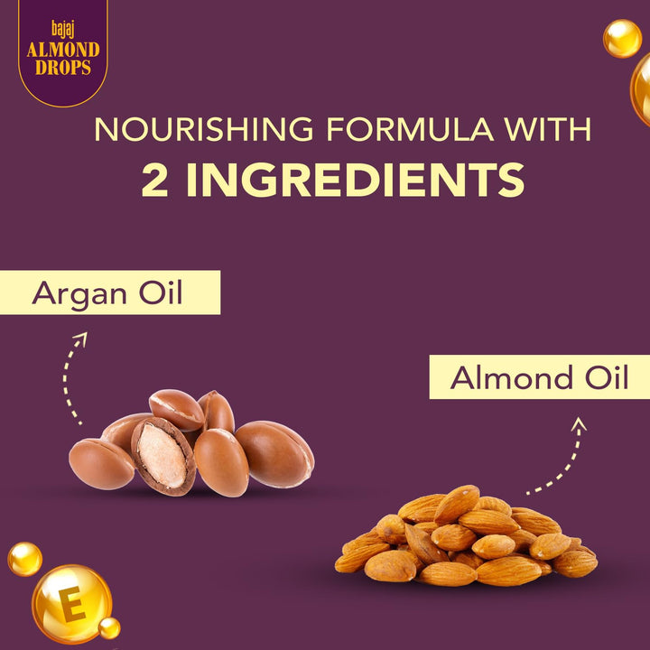 Bajaj - Almond Drops Non Sticky Hair Oil with Almond & Argan Oil 3 Way Damage Protection 100ml