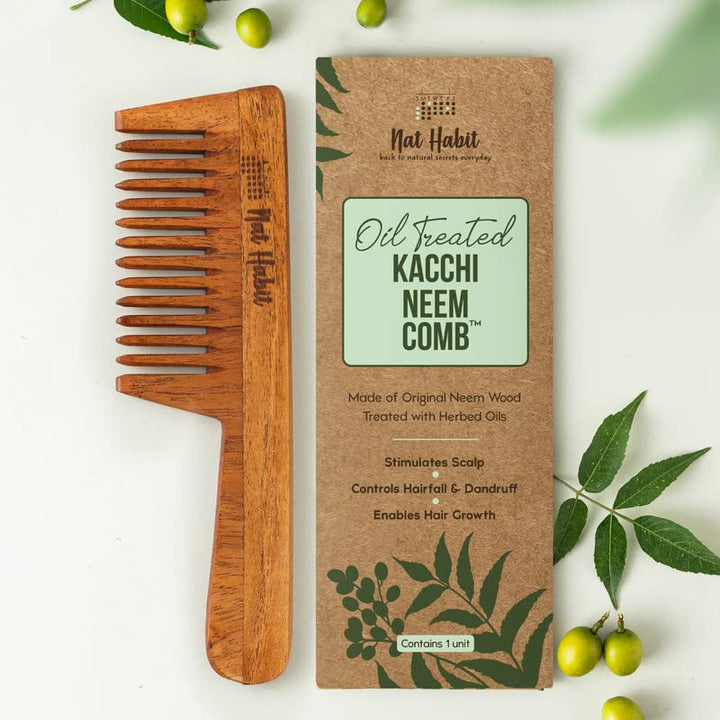 Nat Habit - Oil Treated Kacchi Neem Wide Tooth Gentle Detangling Comb