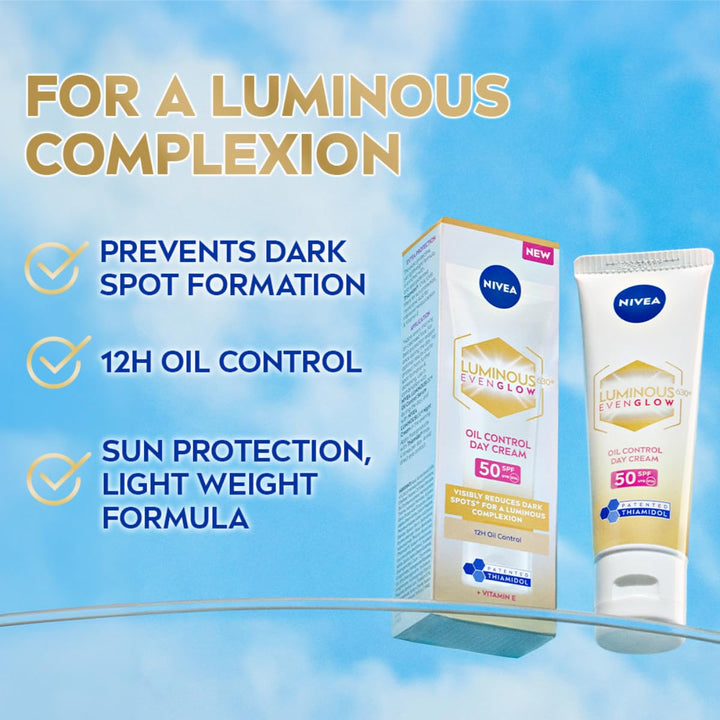 Nivea Luminous Even Glow Oil Control SPF50 Day Cream with Hyaluronic Acid - 40ml