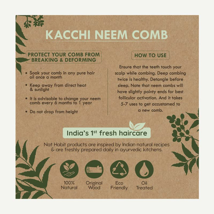 Nat Habit - Oil Treated Kacchi Neem Dual Tooth & Wide Tooth Comb Combo