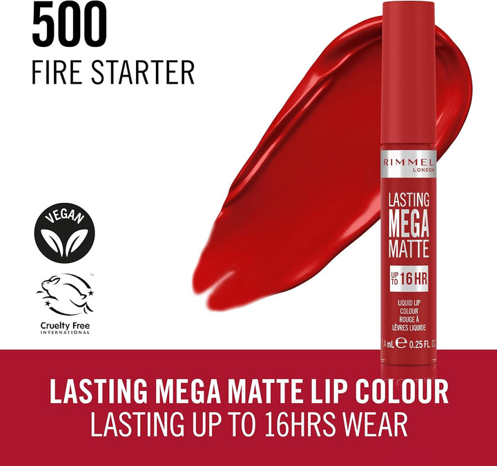 Rimmel London - Lasting Mega Matte Liquid Lip Colour Shade No. 500 Fire Starter