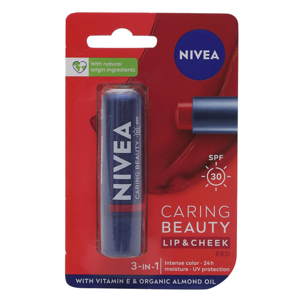 Nivea - Caring Beauty SPF 30 Lip & Cheek Tint Balm with Shea Butter & Almond Oil Red 4.8g