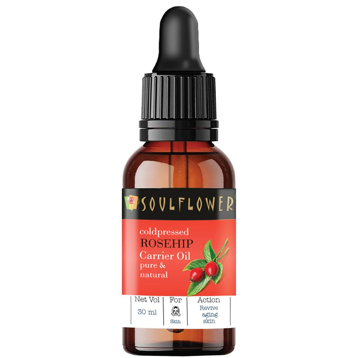 SoulFlower - Rosehip Cold pressed Oil for Skin Hydration & Moisturization 30ml - Strong Hair , Natural Face Serum