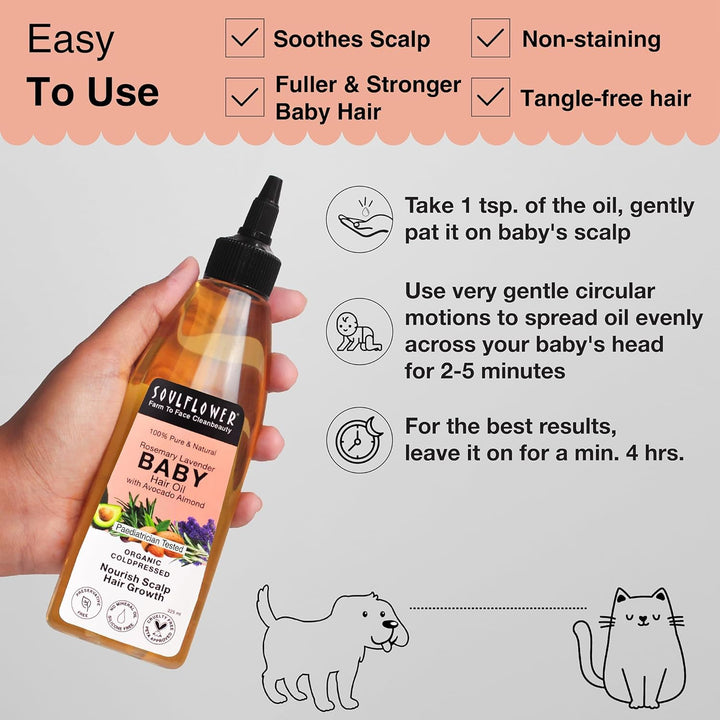SoulFlower - Rosemary Lavender Baby Hair Growth Oil for Gentle Nourishment & Healthy Scalp 225ml