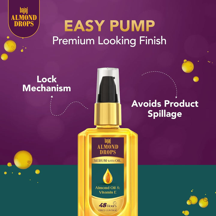 Bajaj - Almond Drops Hair Serum 50ml, Contains Almond Oil & Vitamin E Hair Serum for Dry Frizzy Hair, Nourishing Hair Serum