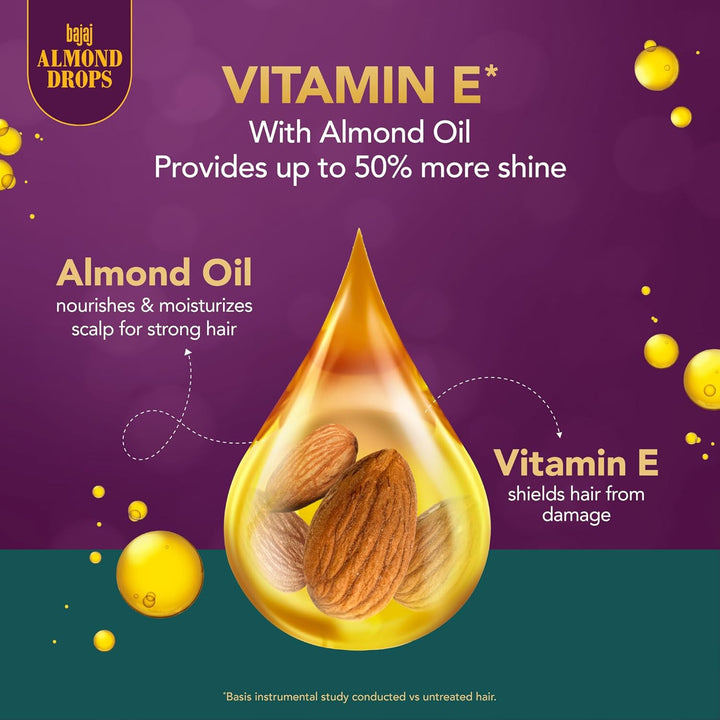 Bajaj - Almond Drops Hair Serum 50ml, Contains Almond Oil & Vitamin E Hair Serum for Dry Frizzy Hair, Nourishing Hair Serum
