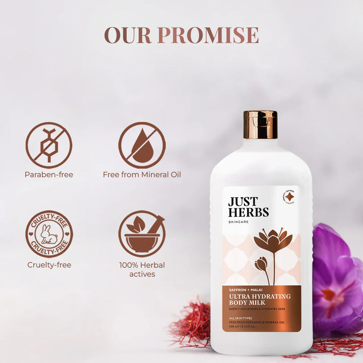 Just Herbs - Ultra Hydrating Body Milk with Saffron and Malai 300ml