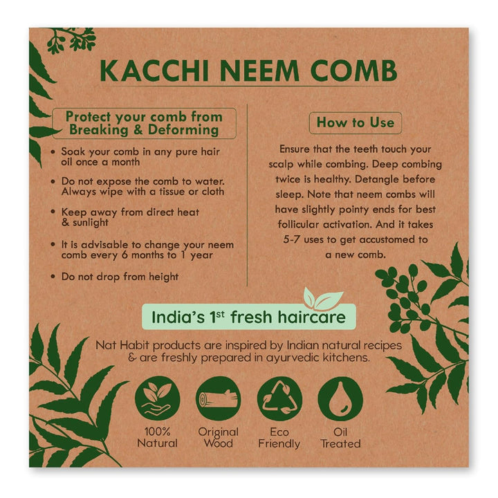 Nat Habit - Oil Treated Kacchi Neem Bounce + Pocket + Dual Tooth Comb Combo