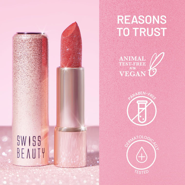 Swiss Beauty - More Than Glitter Lipstick Shade No. 03 Glimmer Coral
