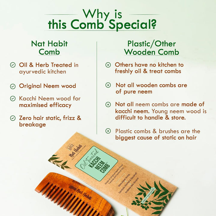Nat Habit - Oil Treated Kacchi Neem Wide Tooth Bounce Comb