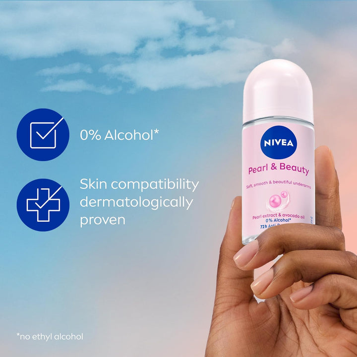 Nivea - Pearl and Beauty Roll-On Deodorant 50ml | Anti-Perspirant Deodorant for Women | 48-hour Protection from Sweat & Body Odour | With Black Pearl Extracts | Long-Lasting Fragrance