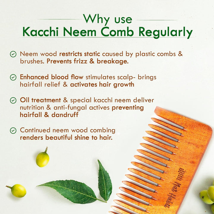 Nat Habit - Oil Treated Kacchi Neem Wide Tooth Shampoo Comb Small