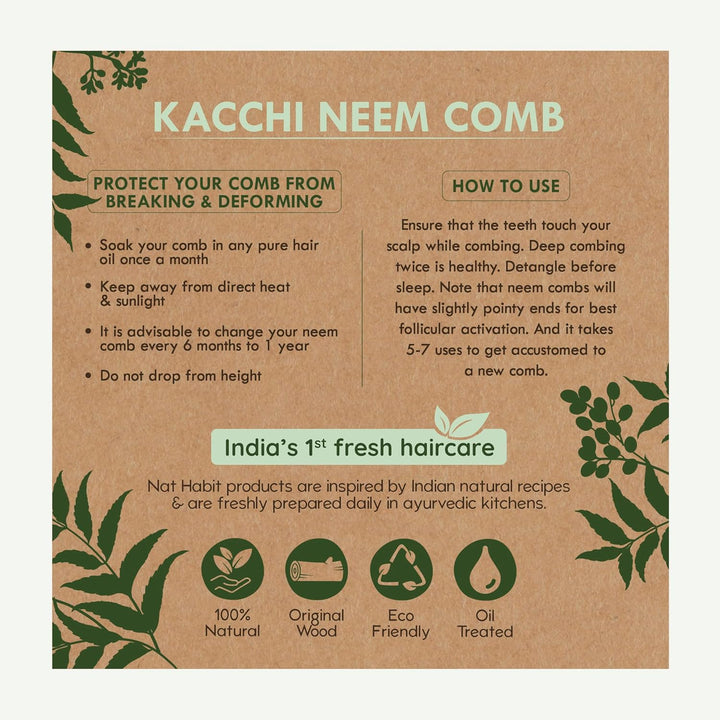 Nat Habit - Oil Treated Kacchi Neem Styling Large & Shampoo Large Comb Combo
