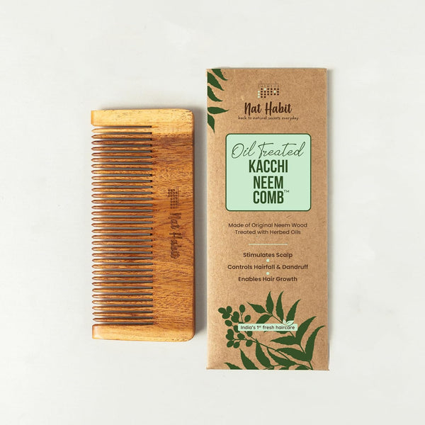 Nat Habit - Oil Treated Kacchi Neem Fine Tooth Styling Comb Small