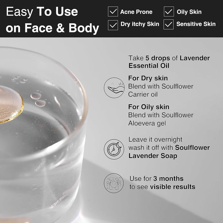 SoulFlower - Lavender Essential Oil for Good Sleep 30ml - Hair Volume, Clear Skin