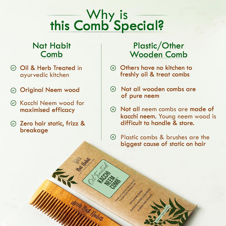 Nat Habit - Oil Treated Kacchi Neem Dual Tooth & Fine Tooth Pocket Comb Combo