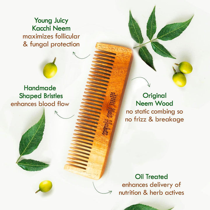 Nat Habit - Oil Treated Kacchi Neem Dual Tooth & Fine Tooth Pocket Comb Combo