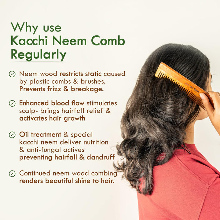 Nat Habit - Oil Treated Kacchi Neem Dual Tooth & Fine Tooth Pocket Comb Combo