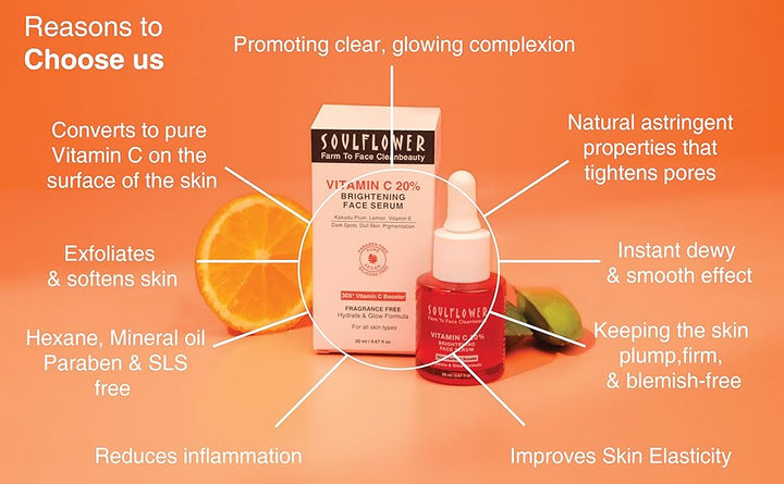 SoulFlower - 30X Vitamin C Serum for Bouncier & Brighter Skin, Dermatologically Tested 20ml