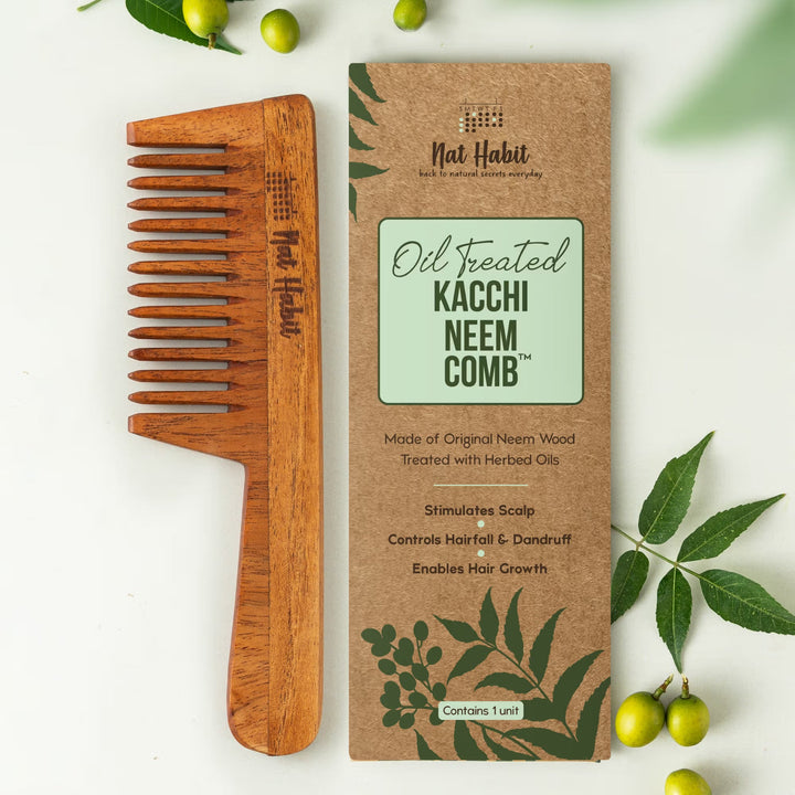 Nat Habit - Oil Treated Kacchi Neem Dual Tooth, Fine Tooth & Wide Tooth Comb Combo