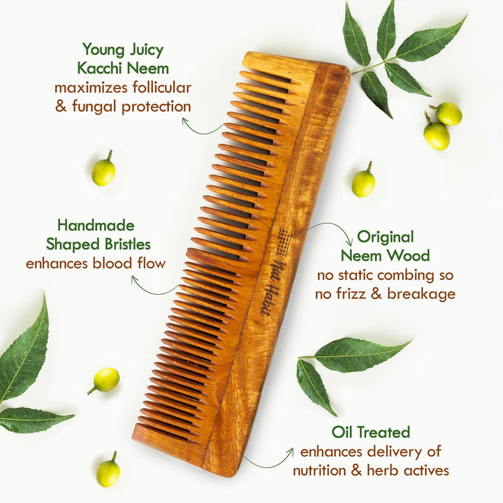 Nat Habit - Oil Treated Kacchi Neem Dual Tooth & Fine Tooth Pocket Comb Combo