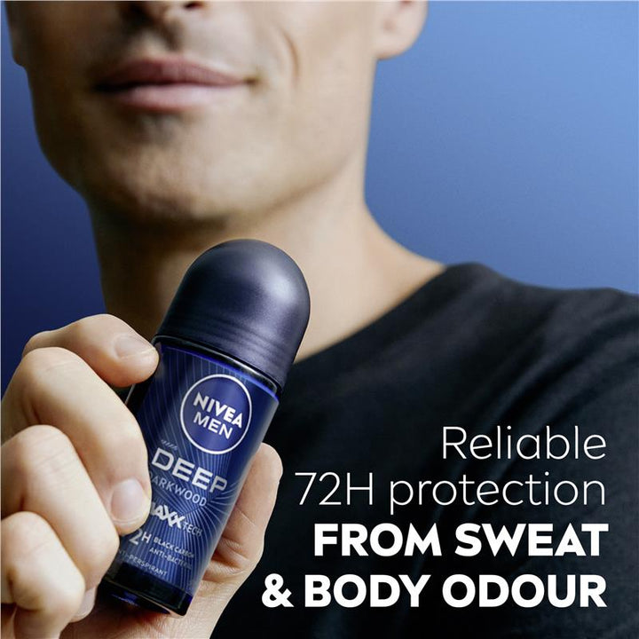 Nivea - MEN Deep Darkwood Anti-Perspirant Roll-On Deodorant 50ml | Enriched With Active Charcoal to Fight Odour | 72-Hour Anti-Perspirant Protection | Woody, Masculine Fragrance