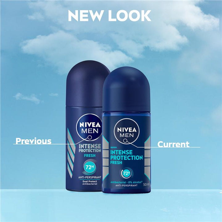 Nivea - MEN Intense Protection Fresh Anti-Perspirant Roll-On Deodorant 50ml | 72-Hour Sweat & Odour Protection | Quick-Dry Formula | With Antibacterial Actives | Fresh & Long-Lasting Fragrance