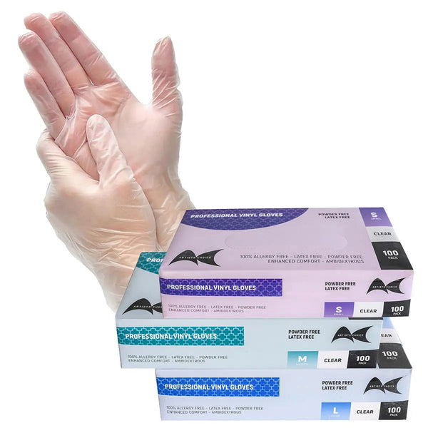 Artist Choice Vinyl Gloves Clear Powder Free 100 -Large