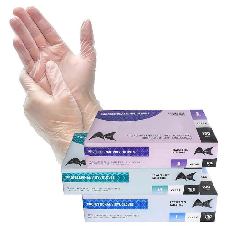 Artist Choice Vinyl Gloves Clear Powder Free 100 - Medium - Kess Hair and Beauty