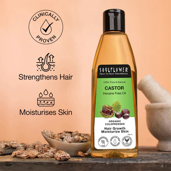 SoulFlower - Certified Organic Castor Oil/Arandi Oil Clinically proven for Hair Growth 225ml
